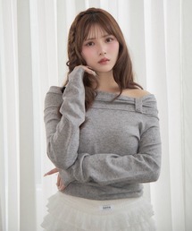リボンデザインオフショルニット