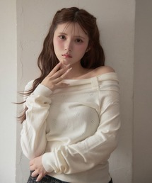 リボンデザインオフショルニット