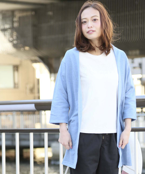 Denime(ドゥニーム)の「INDIGOLIKE CARDIGAN/インディゴライクスウェットカーディガン(カーディガン/ボレロ・レディース・ネイビー/ブルー・FREE)」の1枚目の写真