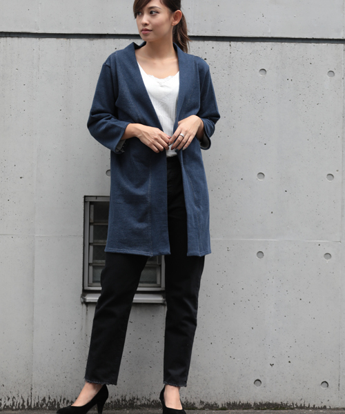 Denime(ドゥニーム)の「INDIGOLIKE CARDIGAN/インディゴライクスウェットカーディガン(カーディガン/ボレロ・レディース・ネイビー/ブルー・FREE)」の5枚目の写真