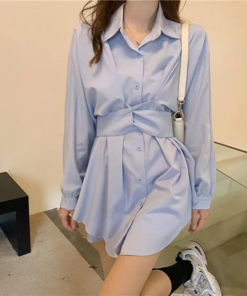 Aelina（エリナ）の「長袖シャツ&ショートパンツセットアップ（セットアップ・レディース・ホワイト/グリーン/ブルー・FREE）」の3枚目の写真
