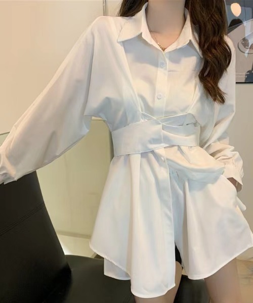 Aelina（エリナ）の「長袖シャツ&ショートパンツセットアップ（セットアップ・レディース・ホワイト/グリーン/ブルー・FREE）」の6枚目の写真
