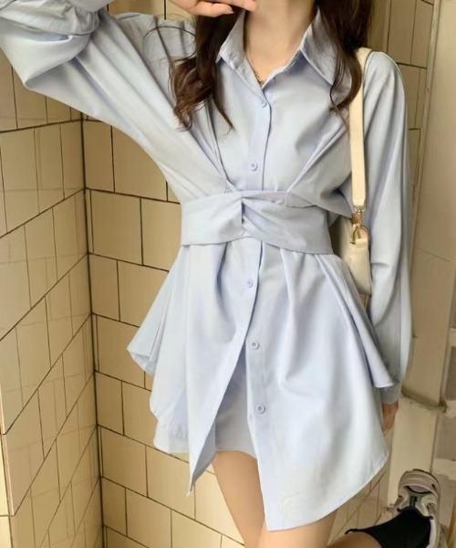 Aelina（エリナ）の「長袖シャツ&ショートパンツセットアップ（セットアップ・レディース・ホワイト/グリーン/ブルー・FREE）」の16枚目の写真