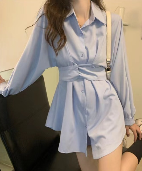 Aelina（エリナ）の「長袖シャツ&ショートパンツセットアップ（セットアップ・レディース・ホワイト/グリーン/ブルー・FREE）」の18枚目の写真