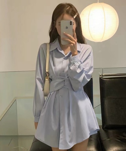 Aelina（エリナ）の「長袖シャツ&ショートパンツセットアップ（セットアップ・レディース・ホワイト/グリーン/ブルー・FREE）」の20枚目の写真