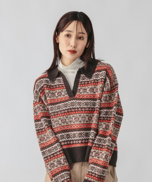 GLOBAL WORK(グローバルワーク)の「フェアアイル柄スキッパー/759306(ニット/セーター・レディース・オレンジ/ブルー・MEDIUM/LARGE)」の9枚目の写真