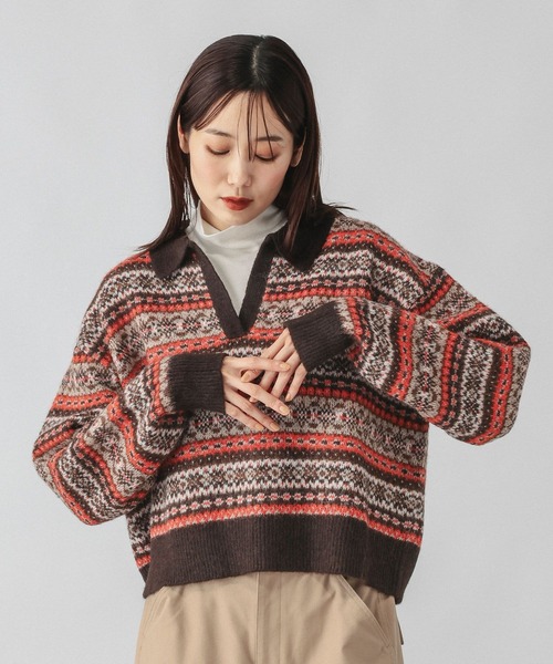 GLOBAL WORK(グローバルワーク)の「フェアアイル柄スキッパー/759306(ニット/セーター・レディース・オレンジ/ブルー・MEDIUM/LARGE)」の10枚目の写真