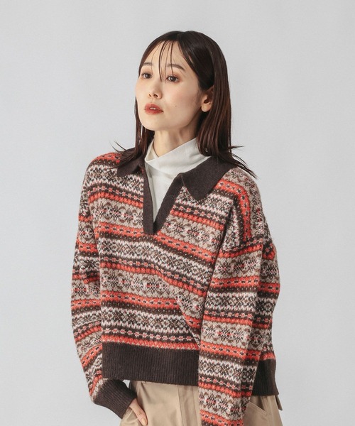 GLOBAL WORK(グローバルワーク)の「フェアアイル柄スキッパー/759306(ニット/セーター・レディース・オレンジ/ブルー・MEDIUM/LARGE)」の11枚目の写真