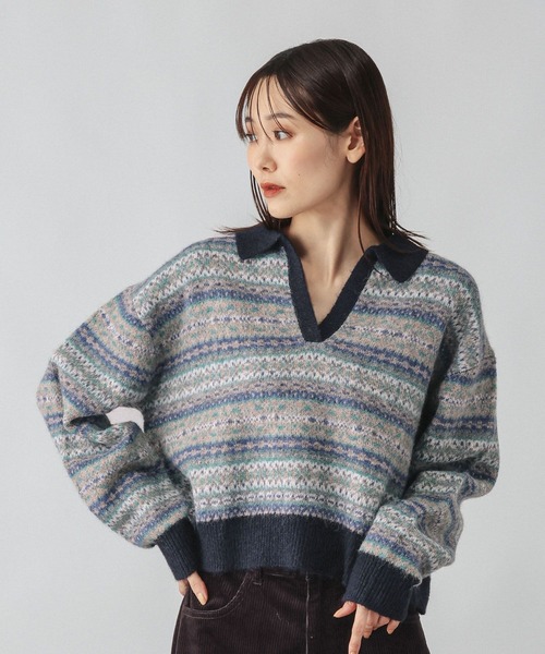 GLOBAL WORK(グローバルワーク)の「フェアアイル柄スキッパー/759306(ニット/セーター・レディース・オレンジ/ブルー・MEDIUM/LARGE)」の5枚目の写真