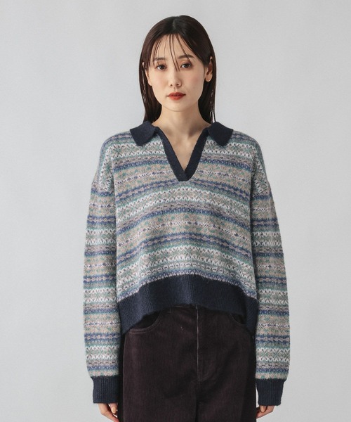 GLOBAL WORK(グローバルワーク)の「フェアアイル柄スキッパー/759306(ニット/セーター・レディース・オレンジ/ブルー・MEDIUM/LARGE)」の12枚目の写真