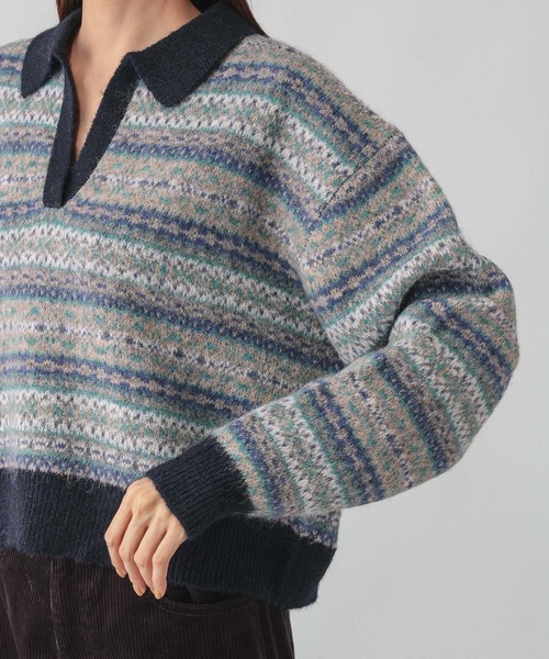 GLOBAL WORK(グローバルワーク)の「フェアアイル柄スキッパー/759306(ニット/セーター・レディース・オレンジ/ブルー・MEDIUM/LARGE)」の17枚目の写真