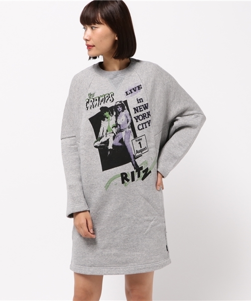 スウェットワンピース・グレー●ヒステリックグラマー HYSTERIC GLAMOUR（ヒステリックグラマー）の「CR/LIVE IN NYC pt OP