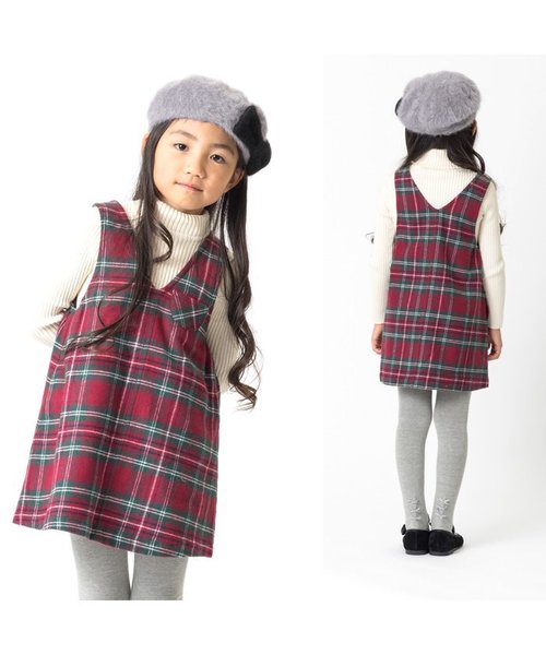 apres les cours（アプレレクール）の「先染めチェックＪスカート(6分丈)（ワンピース・キッズ・グリーン/レッド/ベージュ・100/120/130/110/90/140/80）」の8枚目の写真