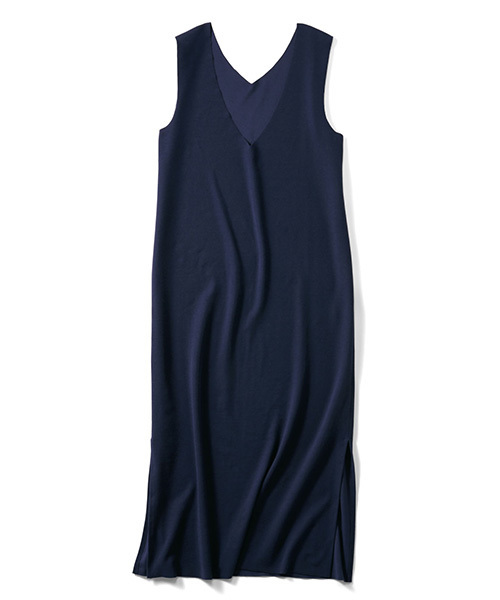 IEDIT（イディット）の「【追加生産決定！】ＩＥＤＩＴ　深Ｖネックですっきり見えるリップルカットソージャンパースカート（ワンピース・レディース・ネイビー/ブラック・LARGE/X-LARGE/SMALL/XX-LARGE/MEDIUM）」の3枚目の写真