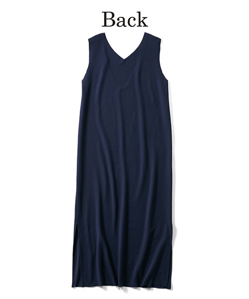 IEDIT（イディット）の「【追加生産決定！】ＩＥＤＩＴ　深Ｖネックですっきり見えるリップルカットソージャンパースカート（ワンピース・レディース・ネイビー/ブラック・LARGE/X-LARGE/SMALL/XX-LARGE/MEDIUM）」の4枚目の写真