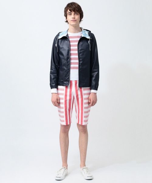 koe×THOM BROWNE（コエトムブラウン）の「[koe×THOM BROWNE]MENS HOODED JACKET（ブルゾン・メンズ・ネイビー/ストライプ・LARGE/MEDIUM/SMALL）」の2枚目の写真