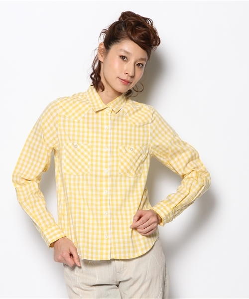 WEGO（ウィゴー）の「WEGO/ギンガムチェックシャツ（シャツ/ブラウス・レディース・ブラック/ライム/ネイビー/イエロー/レッド・MEDIUM/LARGE）」の4枚目の写真