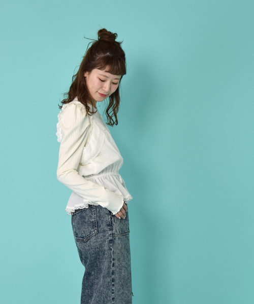 w closet（ダブルクローゼット）の「コットンレースノースリーブブラウス（シャツ/ブラウス・レディース・オフホワイト/イエロー/ブラック・FREE）」の6枚目の写真