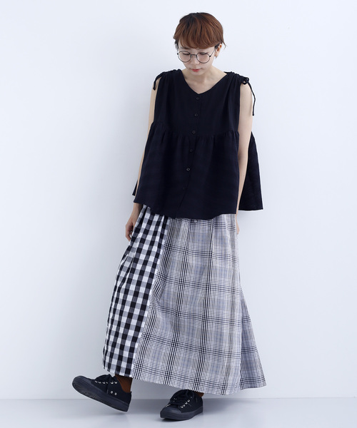 MERLOT（メルロー）の「ギンガムチェック柄切替スカート1600（スカート・レディース・ブラック/ネイビー・FREE）」の15枚目の写真
