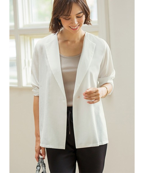 STYLE DELI(スタイルデリ)の「サラサラ涼感ホワイトジャケット(テーラードジャケット)」|ホワイト