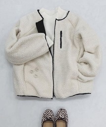 KOBE LETTUCE | 【ノーカラー/フード】2typeリバーシブルボアフリースブルゾンジャケットコート(ダウンジャケット/コート)