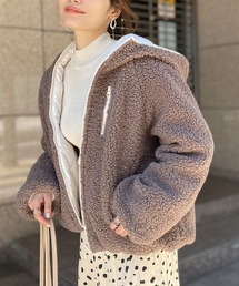 KOBE LETTUCE | 【ノーカラー/フード】2typeリバーシブルボアジャケット　ブルゾンコート(ダウンジャケット/コート)