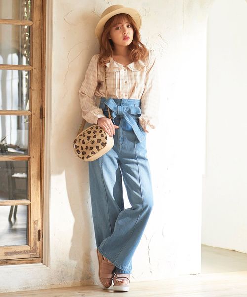 MAJESTIC LEGON（マジェスティックレゴン）の「リボンベルト付パンツ（その他パンツ・レディース・アイボリー/ブルー/ネイビー・MEDIUM/SMALL）」の3枚目の写真