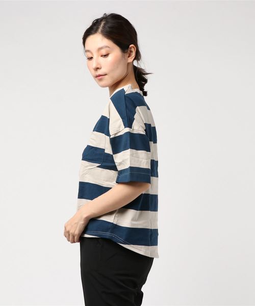 CUBE SUGAR(キューブシュガー)の「CUBE SUGAR/キューブシュガー 空紡糸ボトル入りボーダー BIG TEE(Tシャツ/カットソー・レディース・グリーン/オレンジ/ネイビー/ベージュ・FREE)」の5枚目の写真