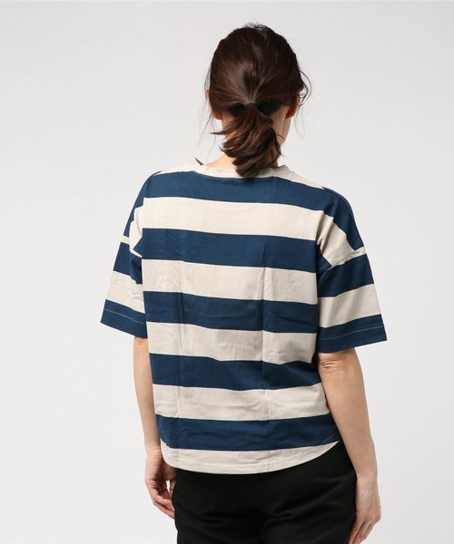 CUBE SUGAR(キューブシュガー)の「CUBE SUGAR/キューブシュガー 空紡糸ボトル入りボーダー BIG TEE(Tシャツ/カットソー・レディース・グリーン/オレンジ/ネイビー/ベージュ・FREE)」の6枚目の写真