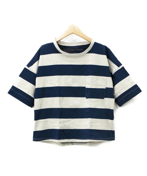 CUBE SUGAR(キューブシュガー)の「CUBE SUGAR/キューブシュガー 空紡糸ボトル入りボーダー BIG TEE(Tシャツ/カットソー・レディース・グリーン/オレンジ/ネイビー/ベージュ・FREE)」の1枚目の写真