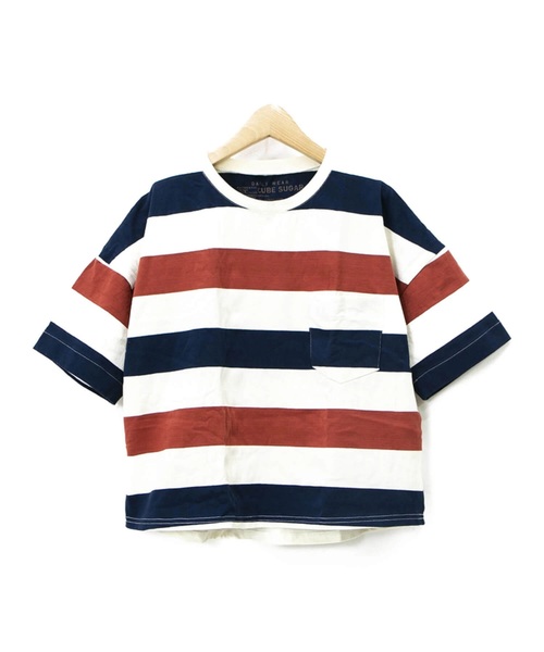 CUBE SUGAR(キューブシュガー)の「CUBE SUGAR/キューブシュガー 空紡糸ボトル入りボーダー BIG TEE(Tシャツ/カットソー・レディース・グリーン/オレンジ/ネイビー/ベージュ・FREE)」の4枚目の写真