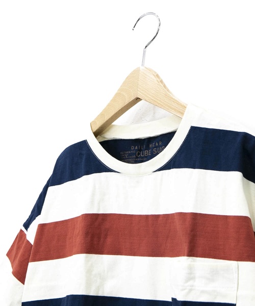 CUBE SUGAR(キューブシュガー)の「CUBE SUGAR/キューブシュガー 空紡糸ボトル入りボーダー BIG TEE(Tシャツ/カットソー・レディース・グリーン/オレンジ/ネイビー/ベージュ・FREE)」の7枚目の写真