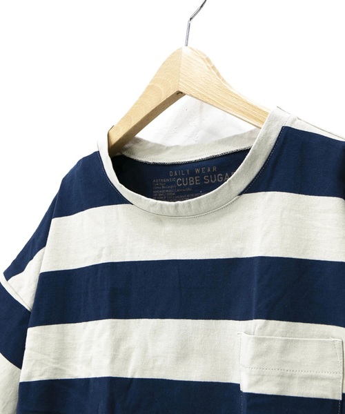 CUBE SUGAR(キューブシュガー)の「CUBE SUGAR/キューブシュガー 空紡糸ボトル入りボーダー BIG TEE(Tシャツ/カットソー・レディース・グリーン/オレンジ/ネイビー/ベージュ・FREE)」の13枚目の写真