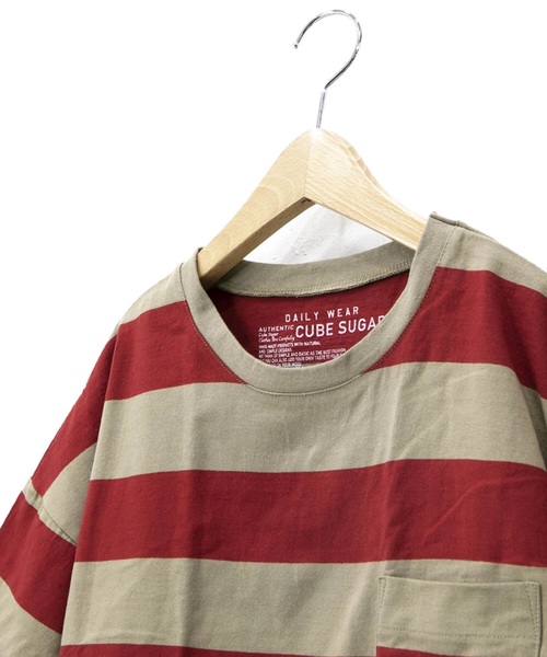 CUBE SUGAR(キューブシュガー)の「CUBE SUGAR/キューブシュガー 空紡糸ボトル入りボーダー BIG TEE(Tシャツ/カットソー・レディース・グリーン/オレンジ/ネイビー/ベージュ・FREE)」の14枚目の写真