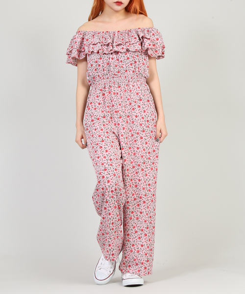 PUNYUS(プニュズ)の「花柄シフォンロンパース(サロペット/オーバーオール・レディース・ブラック/ピンク・1/2/4/3)」の6枚目の写真