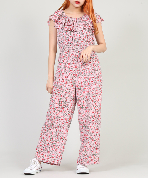 PUNYUS（プニュズ）の「花柄シフォンロンパース（サロペット