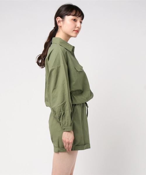GGD SELECT(ジージーディー セレクト)の「Roger&Raw/シャツロンパース(つなぎ/オールインワン・レディース・ブラック/ベージュ/カーキ/スモークピンク・M)」の5枚目の写真