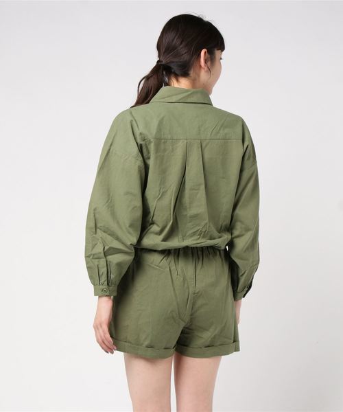 GGD SELECT(ジージーディー セレクト)の「Roger&Raw/シャツロンパース(つなぎ/オールインワン・レディース・ブラック/ベージュ/カーキ/スモークピンク・M)」の6枚目の写真