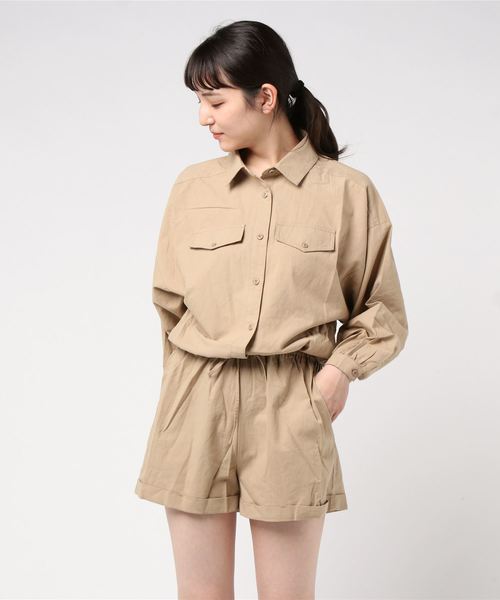 GGD SELECT(ジージーディー セレクト)の「Roger&Raw/シャツロンパース(つなぎ/オールインワン・レディース・ブラック/ベージュ/カーキ/スモークピンク・M)」の7枚目の写真
