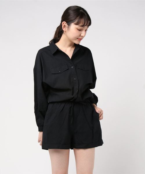 GGD SELECT(ジージーディー セレクト)の「Roger&Raw/シャツロンパース(つなぎ/オールインワン・レディース・ブラック/ベージュ/カーキ/スモークピンク・M)」の8枚目の写真