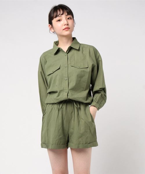 GGD SELECT(ジージーディー セレクト)の「Roger&Raw/シャツロンパース(つなぎ/オールインワン・レディース・ブラック/ベージュ/カーキ/スモークピンク・M)」の9枚目の写真