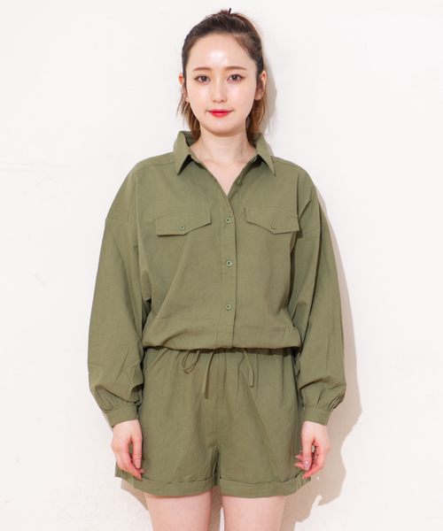 GGD SELECT(ジージーディー セレクト)の「Roger&Raw/シャツロンパース(つなぎ/オールインワン・レディース・ブラック/ベージュ/カーキ/スモークピンク・M)」の11枚目の写真