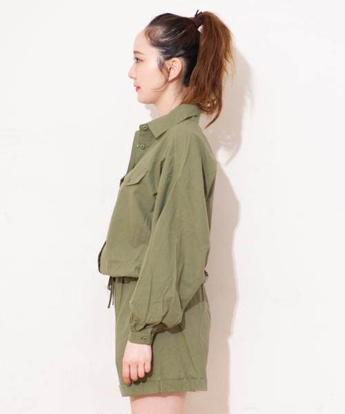 GGD SELECT(ジージーディー セレクト)の「Roger&Raw/シャツロンパース(つなぎ/オールインワン・レディース・ブラック/ベージュ/カーキ/スモークピンク・M)」の12枚目の写真