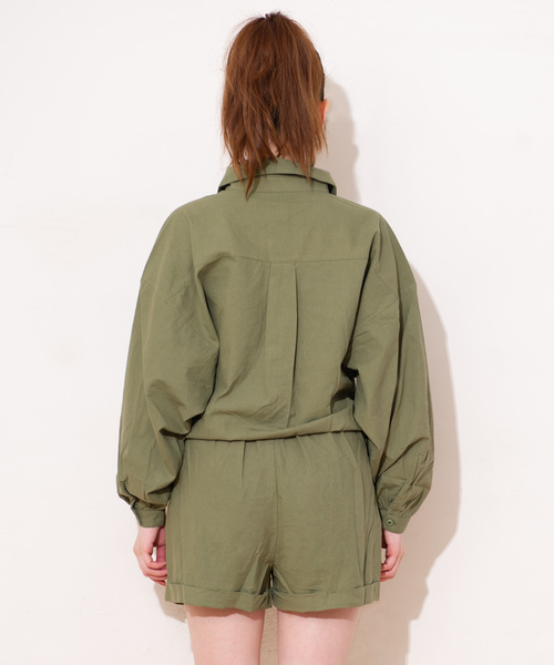 GGD SELECT(ジージーディー セレクト)の「Roger&Raw/シャツロンパース(つなぎ/オールインワン・レディース・ブラック/ベージュ/カーキ/スモークピンク・M)」の13枚目の写真