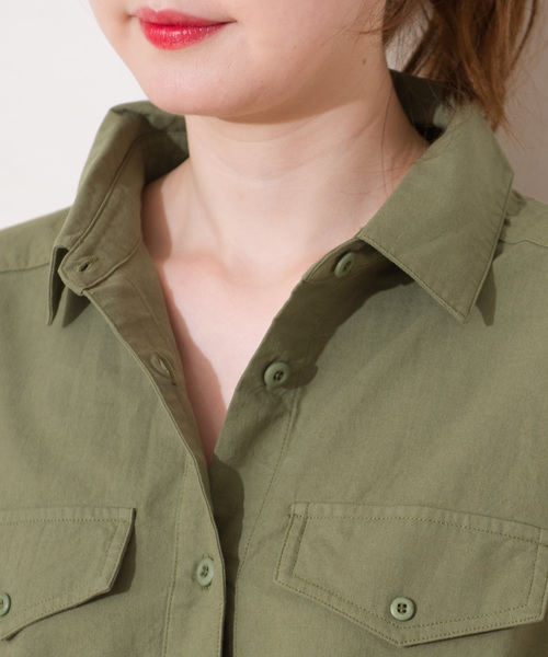GGD SELECT(ジージーディー セレクト)の「Roger&Raw/シャツロンパース(つなぎ/オールインワン・レディース・ブラック/ベージュ/カーキ/スモークピンク・M)」の17枚目の写真