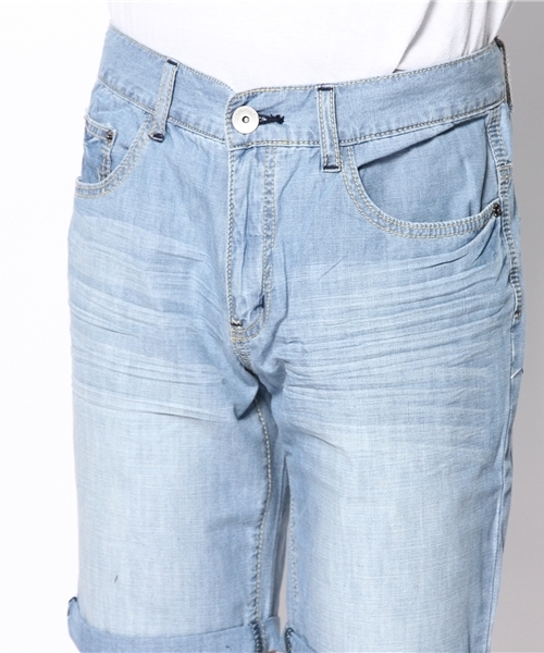 GIORDANO（ジョルダーノ）の「[GIORDANO]ロールアップデニムショーツ（デニムパンツ・メンズ・インディゴブルー/ダークインディゴブルー/ライトインディゴブルー・34inch/32inch/30inch/36inch）」の8枚目の写真