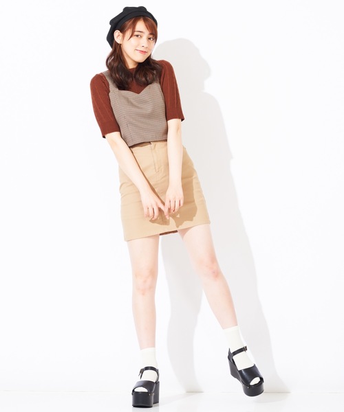 WEGO（ウィゴー）の「WEGO/【セットアップ対応商品】チェックバックリボンビスチェ（ベスト・レディース・グレー系その他2/ブラウン系その他2/ブラウン系その他3・FREE）」の4枚目の写真