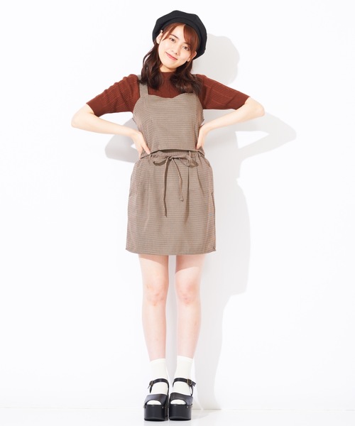 WEGO（ウィゴー）の「WEGO/【セットアップ対応商品】チェックバックリボンビスチェ（ベスト・レディース・グレー系その他2/ブラウン系その他2/ブラウン系その他3・FREE）」の7枚目の写真