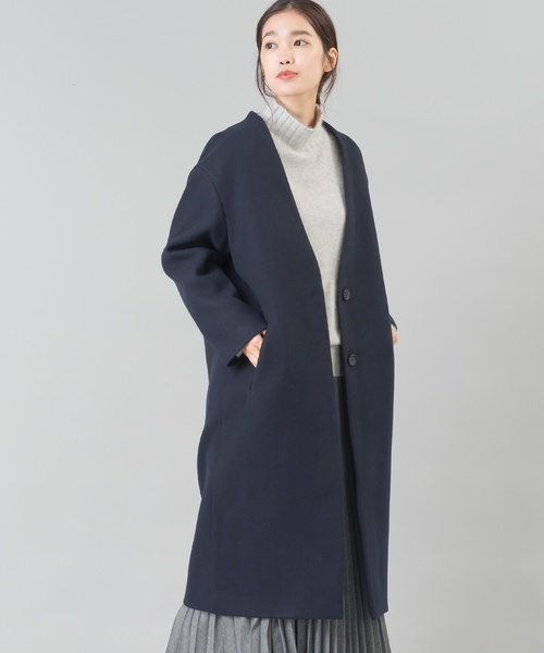OMNES Supremo(オムネス スプレモ)の「ダブルクロスノーカラーコート(ノーカラージャケット)」|ネイビー