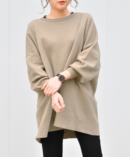 Ambre Neige（アンブルネージュ）の「クルーネックチュニックニットプルオーバー【WEB/EC限定商品】（ニット/セーター・レディース・ブラック/アイボリー/ライトベージュ・FREE）」の3枚目の写真